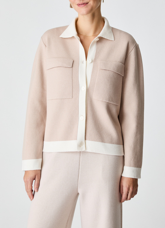 Strickjacke Knopf 1/1 Arm Sand Frontansicht