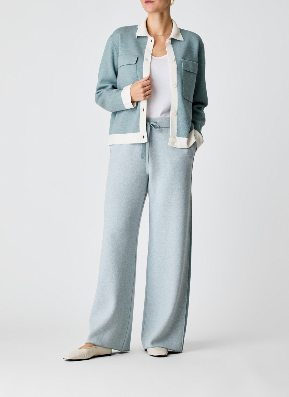 Strickjacke Knopf 1/1 Arm, Lake Blue Detailansicht 1