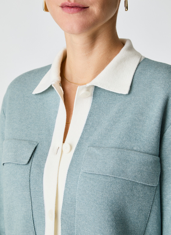 Strickjacke Knopf 1/1 Arm Lake Blue Frontansicht