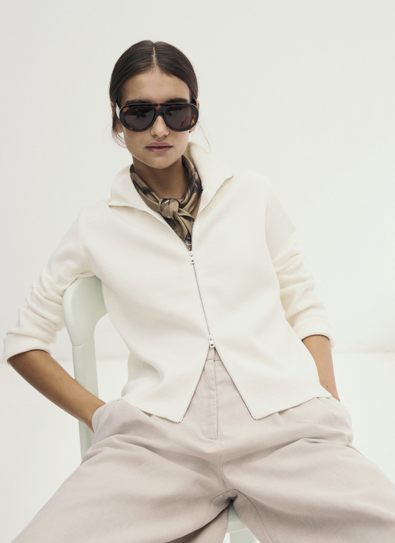 Strickjacke Zip 1/1 Arm New White Frontansicht