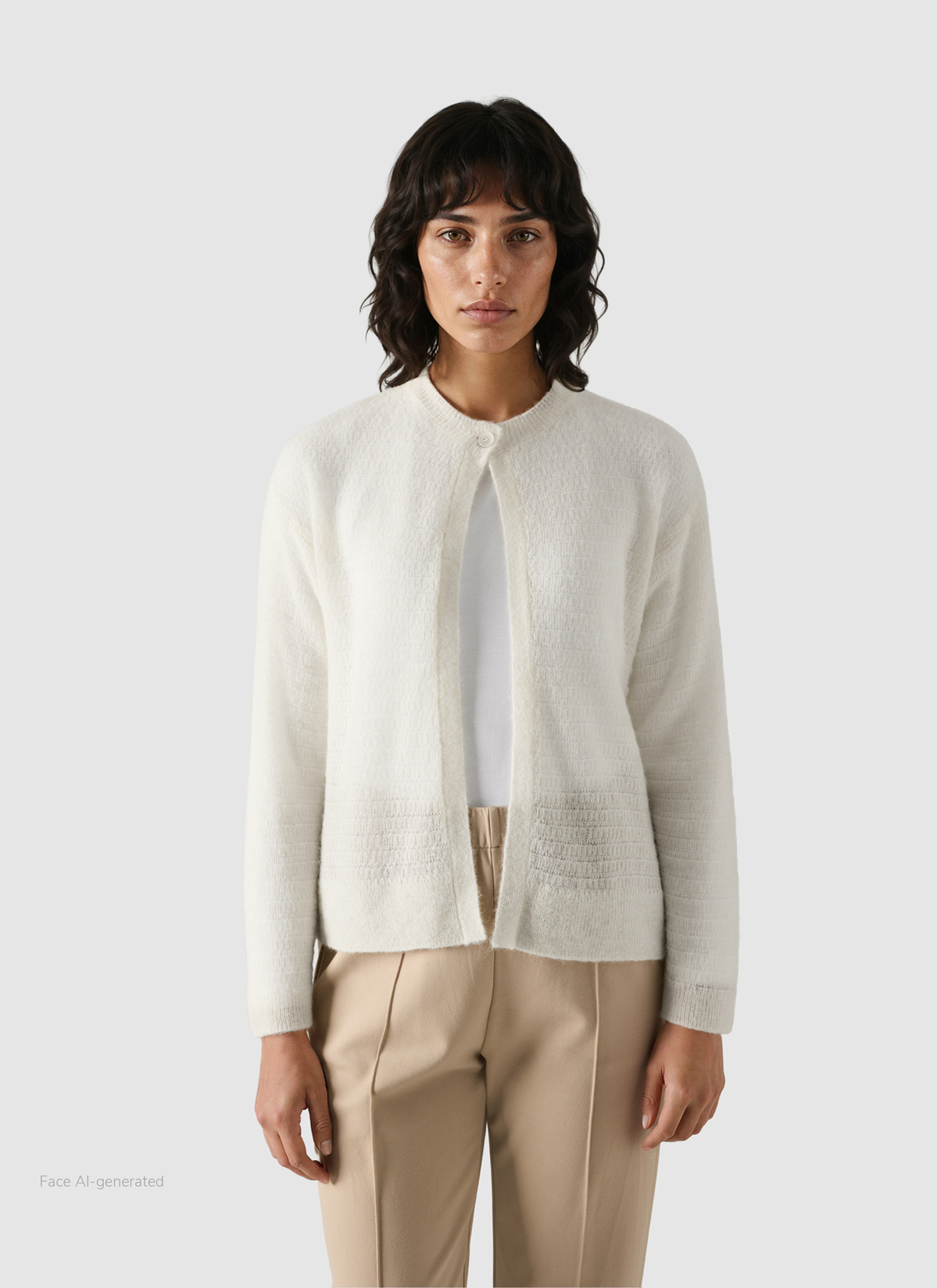 Strickjacke Knopf 1/1 Arm, New White Frontansicht