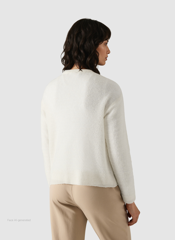 Strickjacke Knopf 1/1 Arm New White Frontansicht