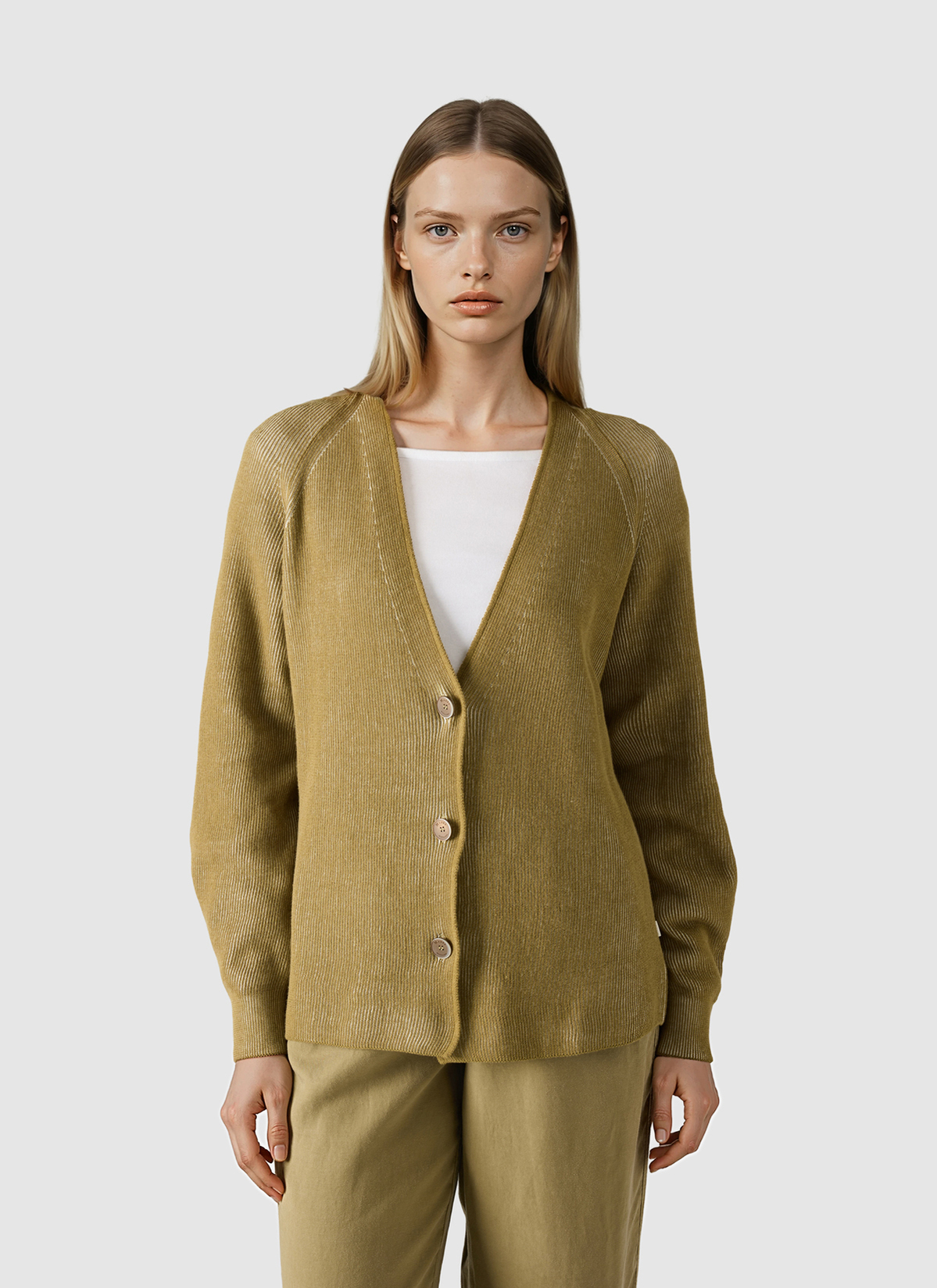 Strick Cardigan 1/1 Arm, Dried Herb Frontansicht