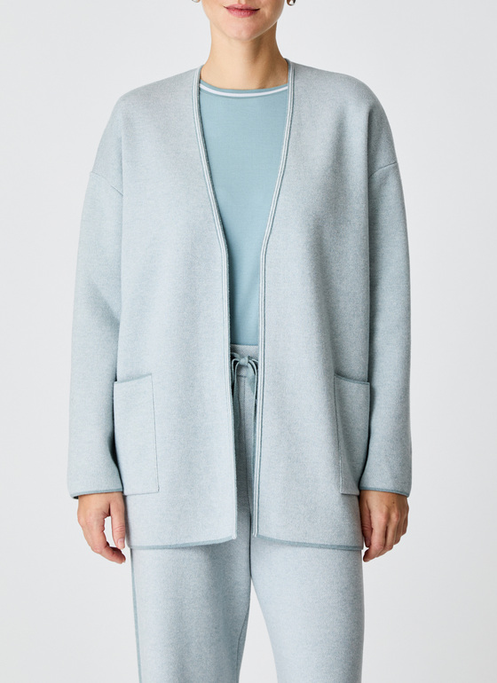 Strickjacke 1/1 Arm Lake Blue Frontansicht