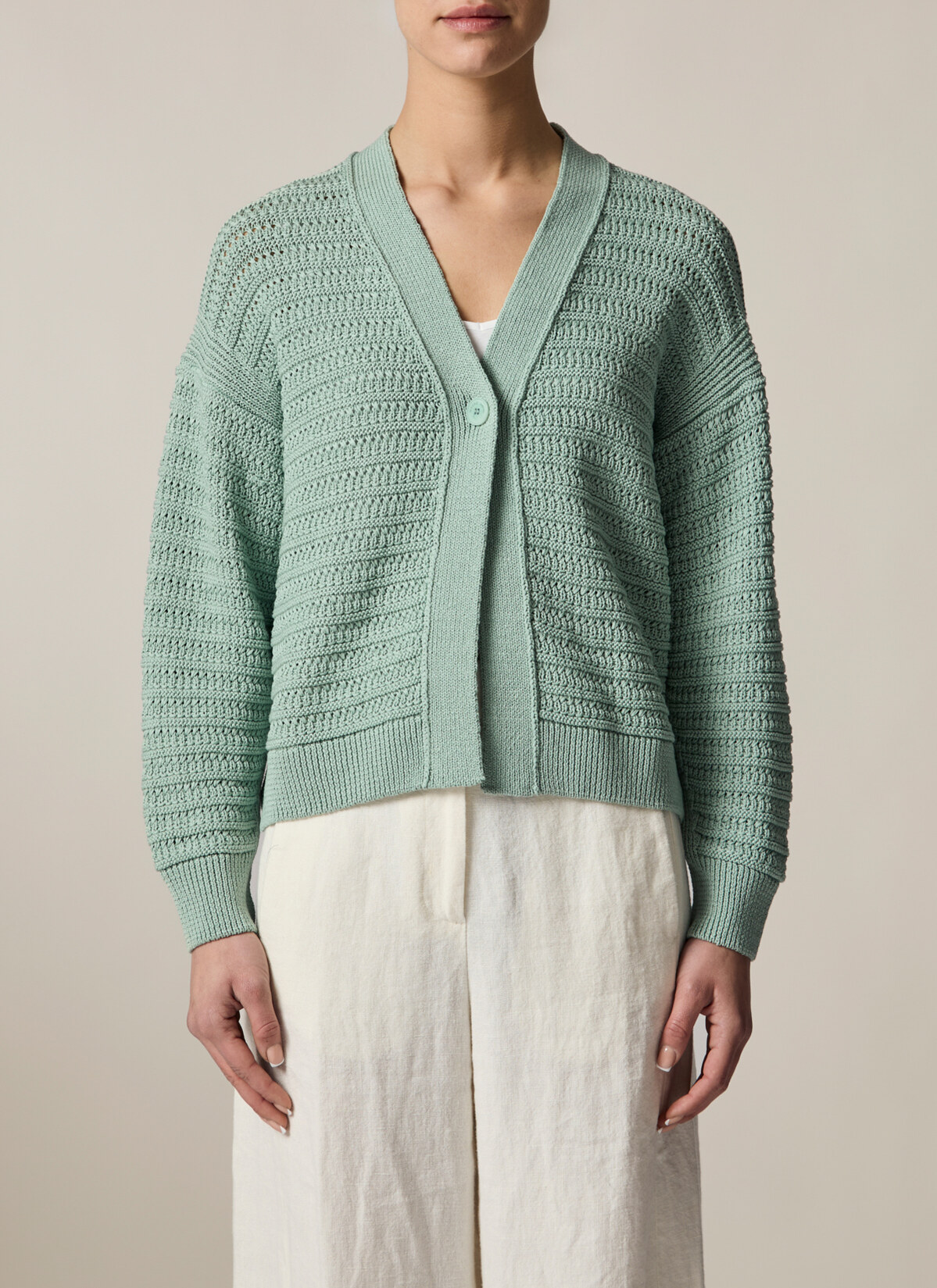 Strickjacke Knopf 1/1 Arm, Light Aqua Detailansicht 1