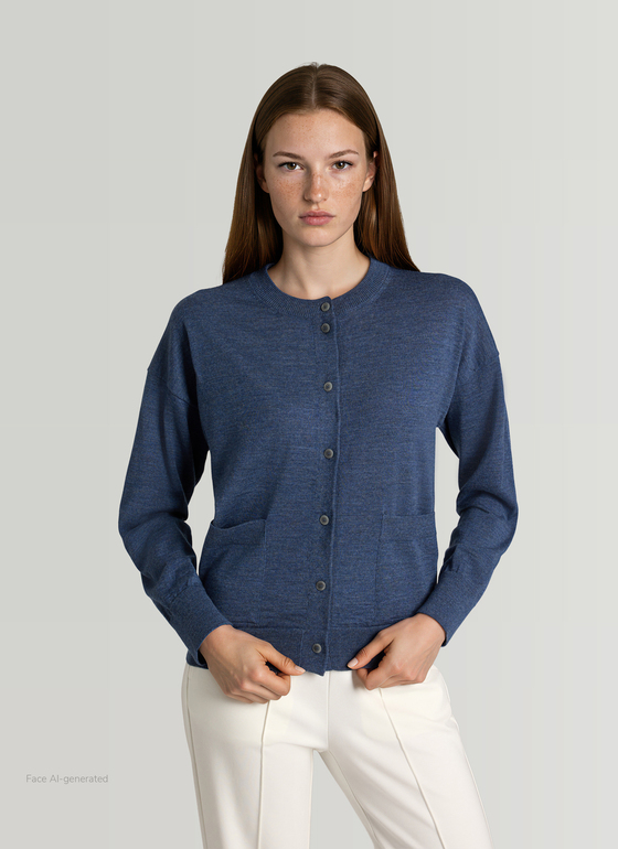 Strick Cardigan 1/1 Arm Nimes Blue Frontansicht