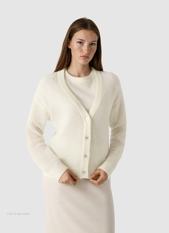 Strick Cardigan 1/1 Arm New White Frontansicht