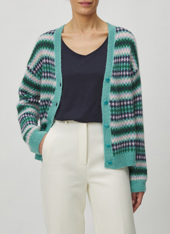 Strick Cardigan 1/1 Arm Glacier Green Frontansicht