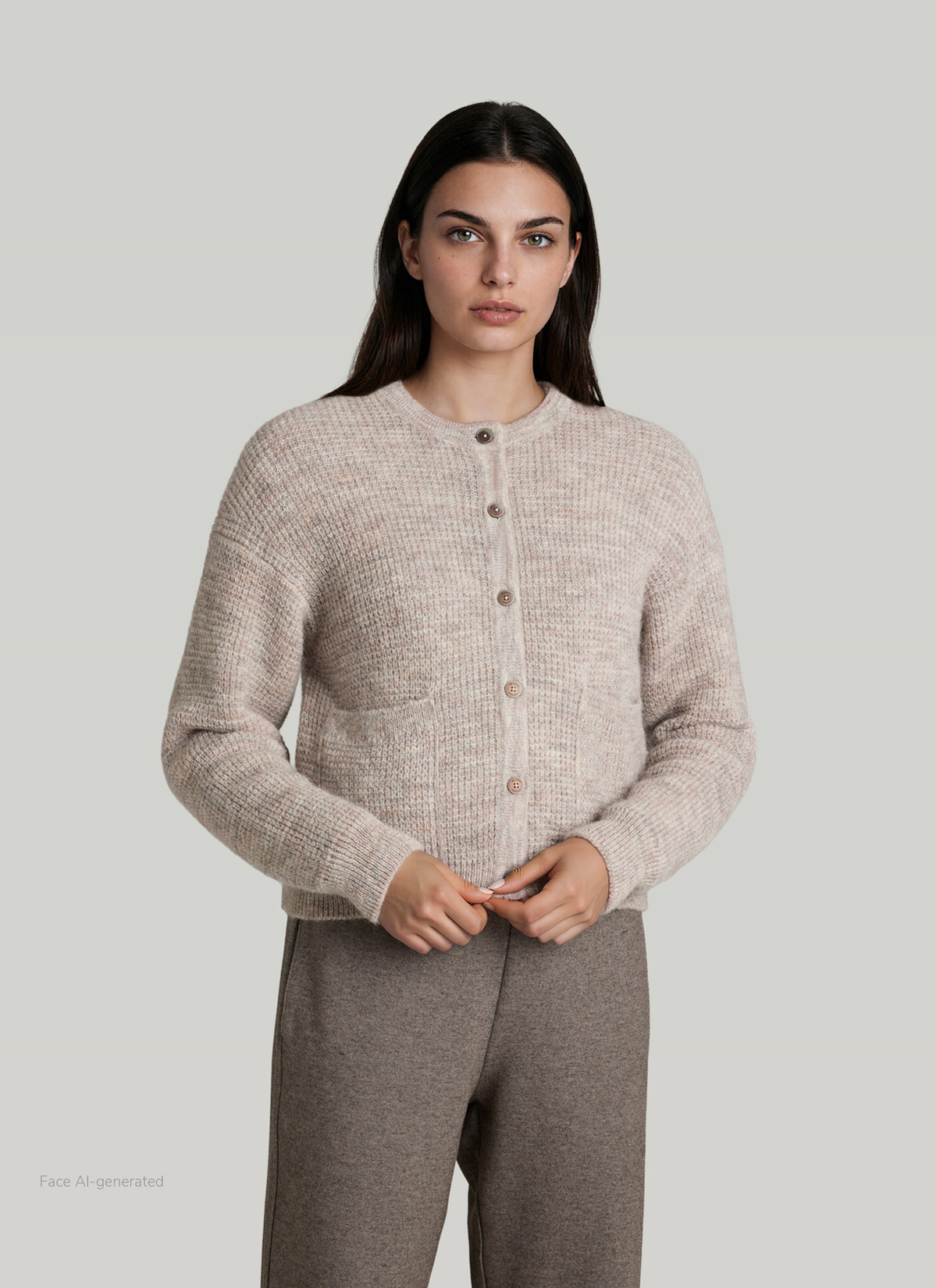 Strickjacke 1/1 Arm, Autumn Stone Frontansicht