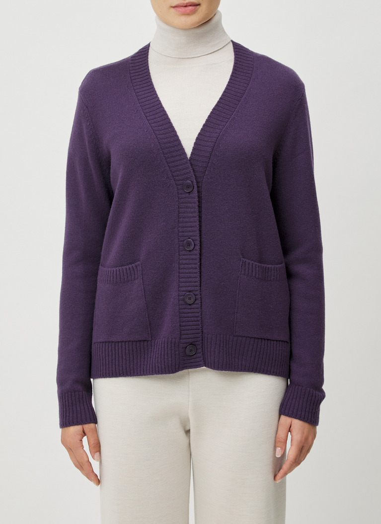 Strick Cardigan 1/1 Arm, Aubergine Frontansicht