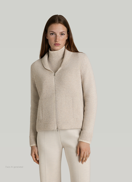 Strickjacke Zip 1/1 Arm Autumn Stone Frontansicht
