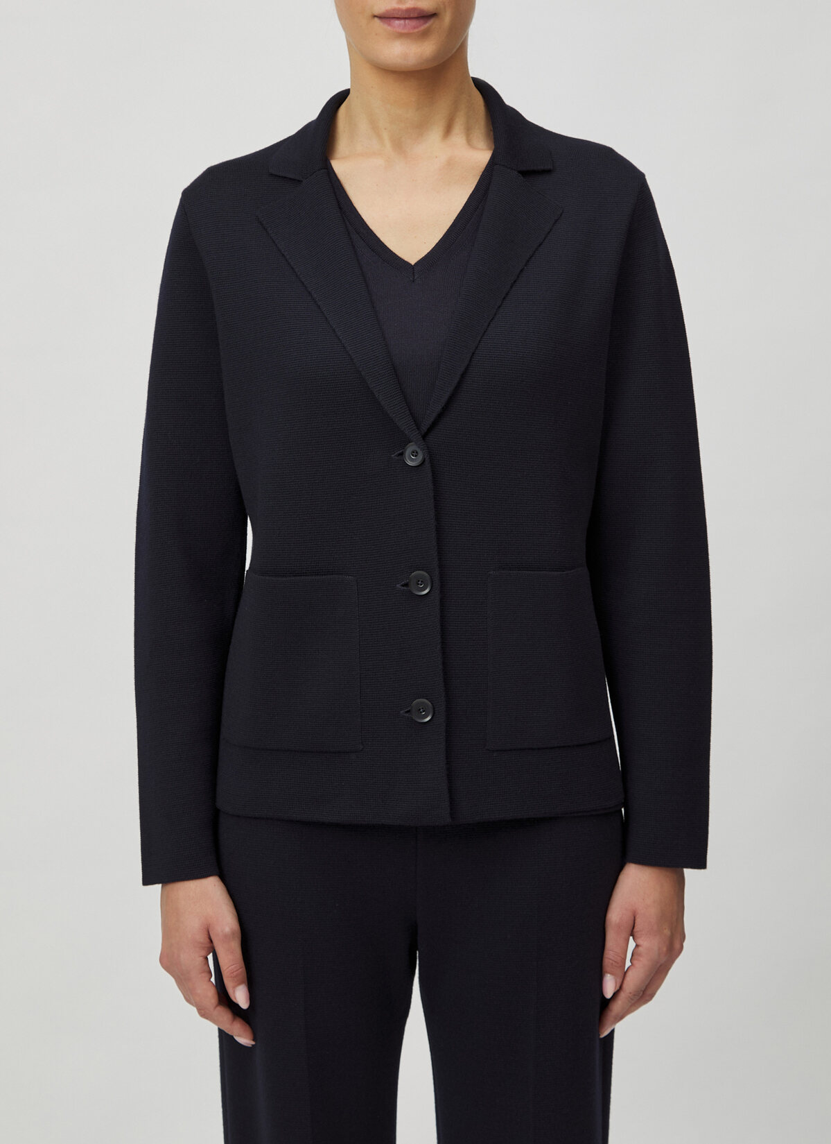 Strick Blazer, Navy Frontansicht