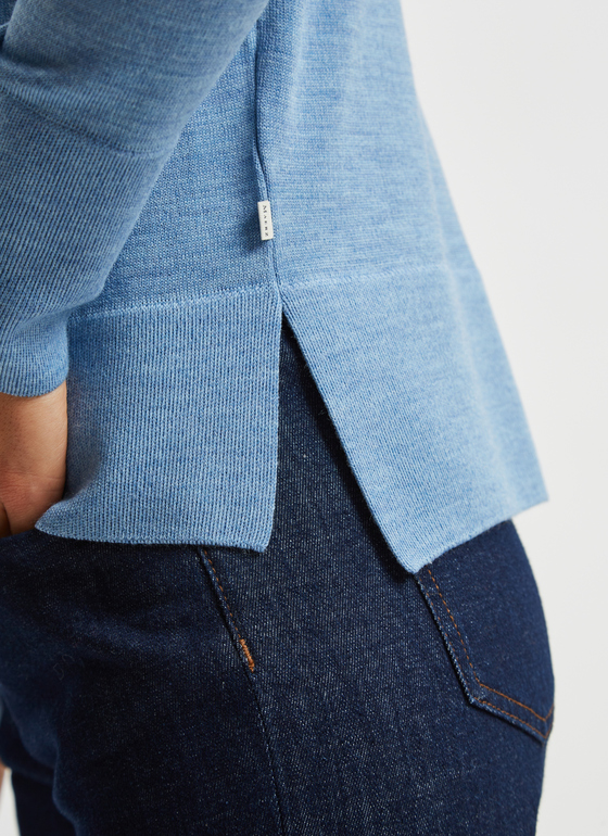 Strickjacke 1/1 Arm, 3/4 Arm Whispering Blue Frontansicht