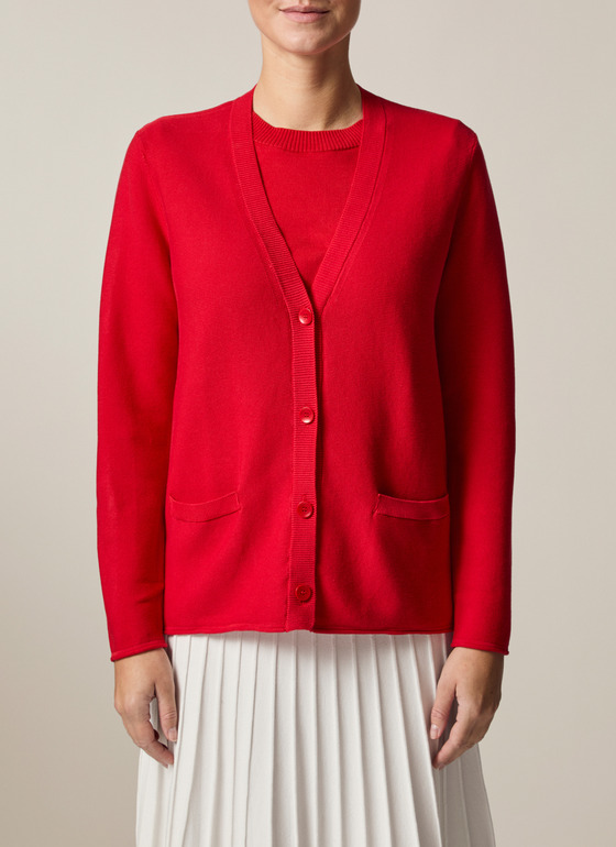 Strick Cardigan 1/1 Arm Lychee Red Frontansicht