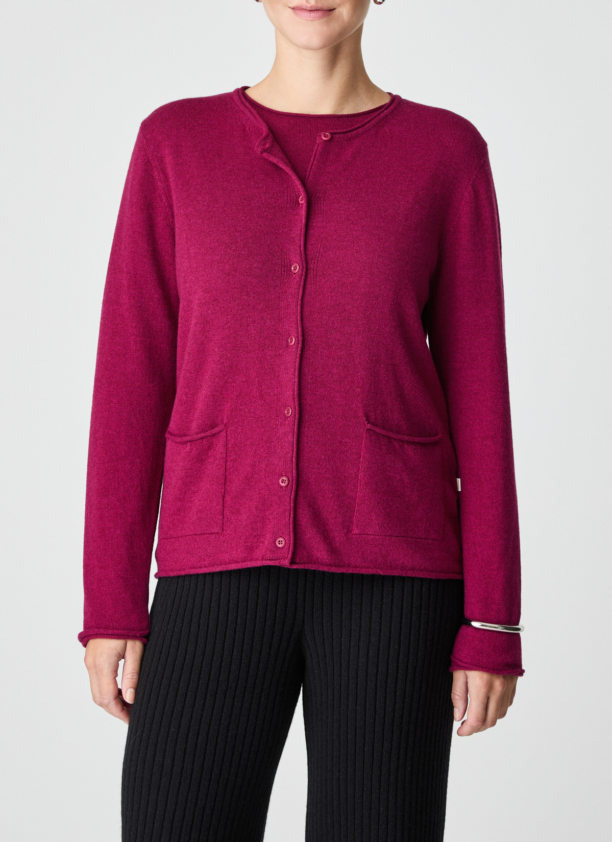 Strickjacke Knopf 1/1 Arm, Bordeaux Frontansicht