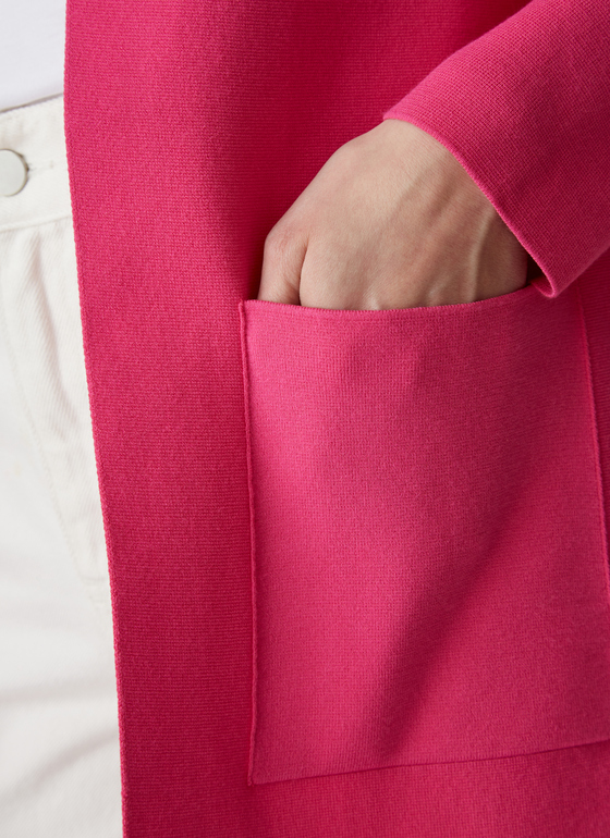 Strickjacke lang, 1/1 Arm, 3/4 Arm Flush Pink Frontansicht
