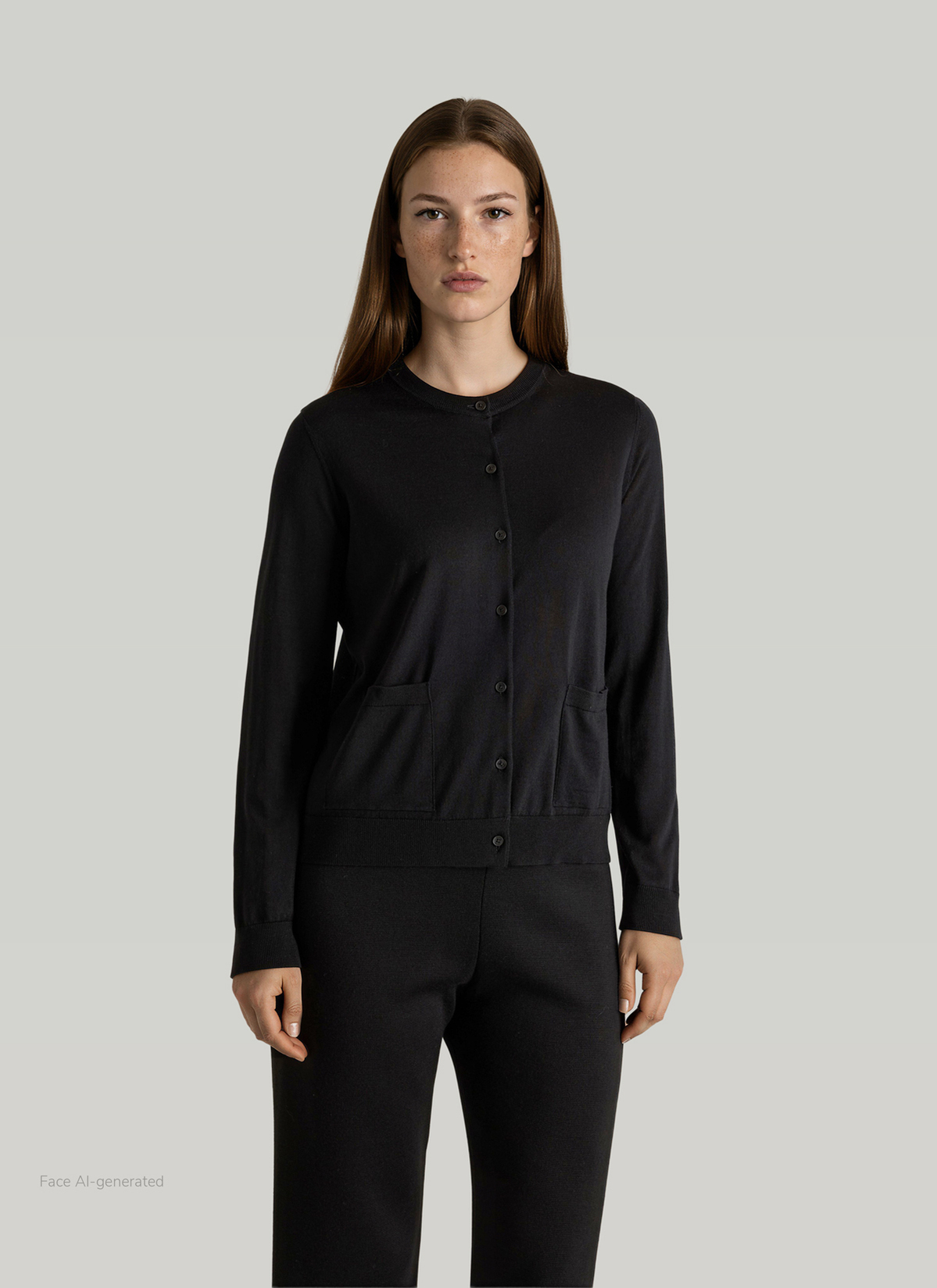Strickjacke Knopf 1/1 Arm, Black Frontansicht
