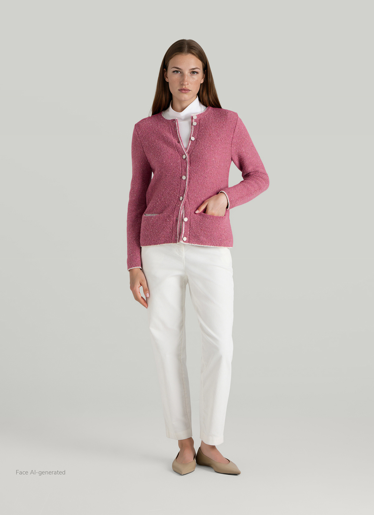 Strickjacke 1/1 Arm, Peony Red Detailansicht 2