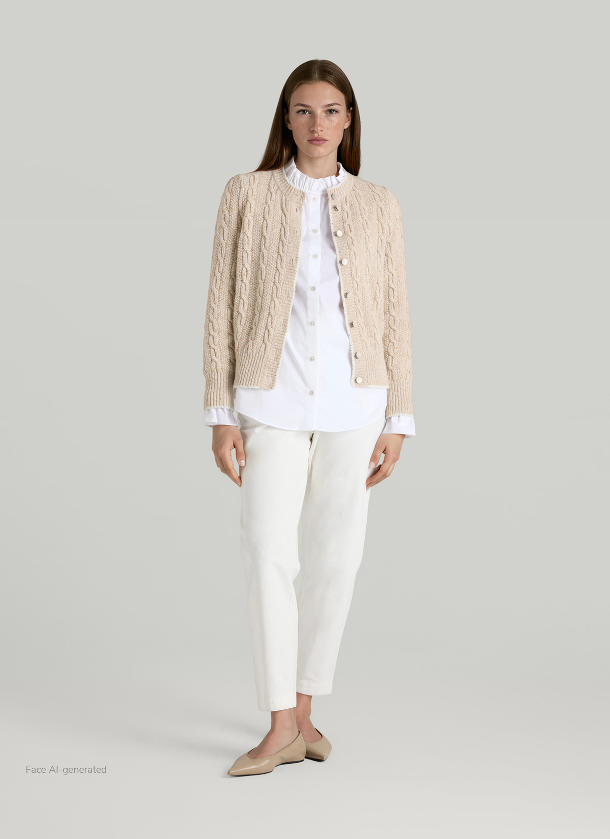 Strickjacke Knopf 1/1 Arm, Frosted Dune Detailansicht 2
