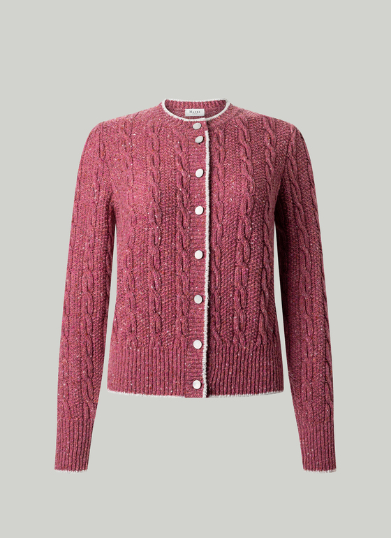 Strickjacke Knopf 1/1 Arm Peony Red Frontansicht