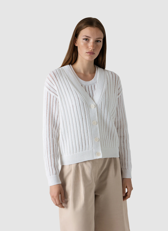 Strick Cardigan 1/1 Arm Pure White Frontansicht