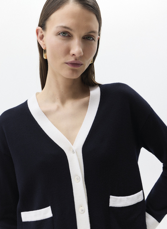 Strick Cardigan 1/1 Arm Navy Frontansicht