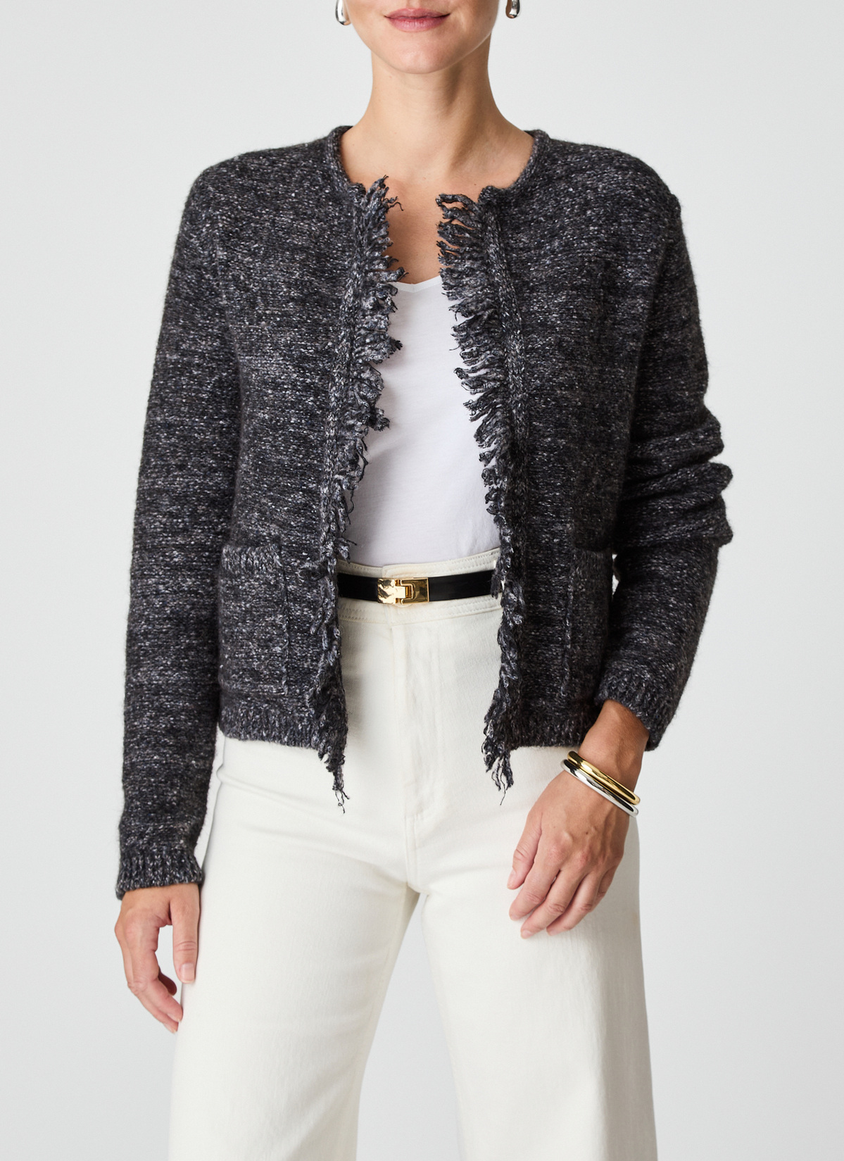 Strickjacke 1/1 Arm, Black Frontansicht