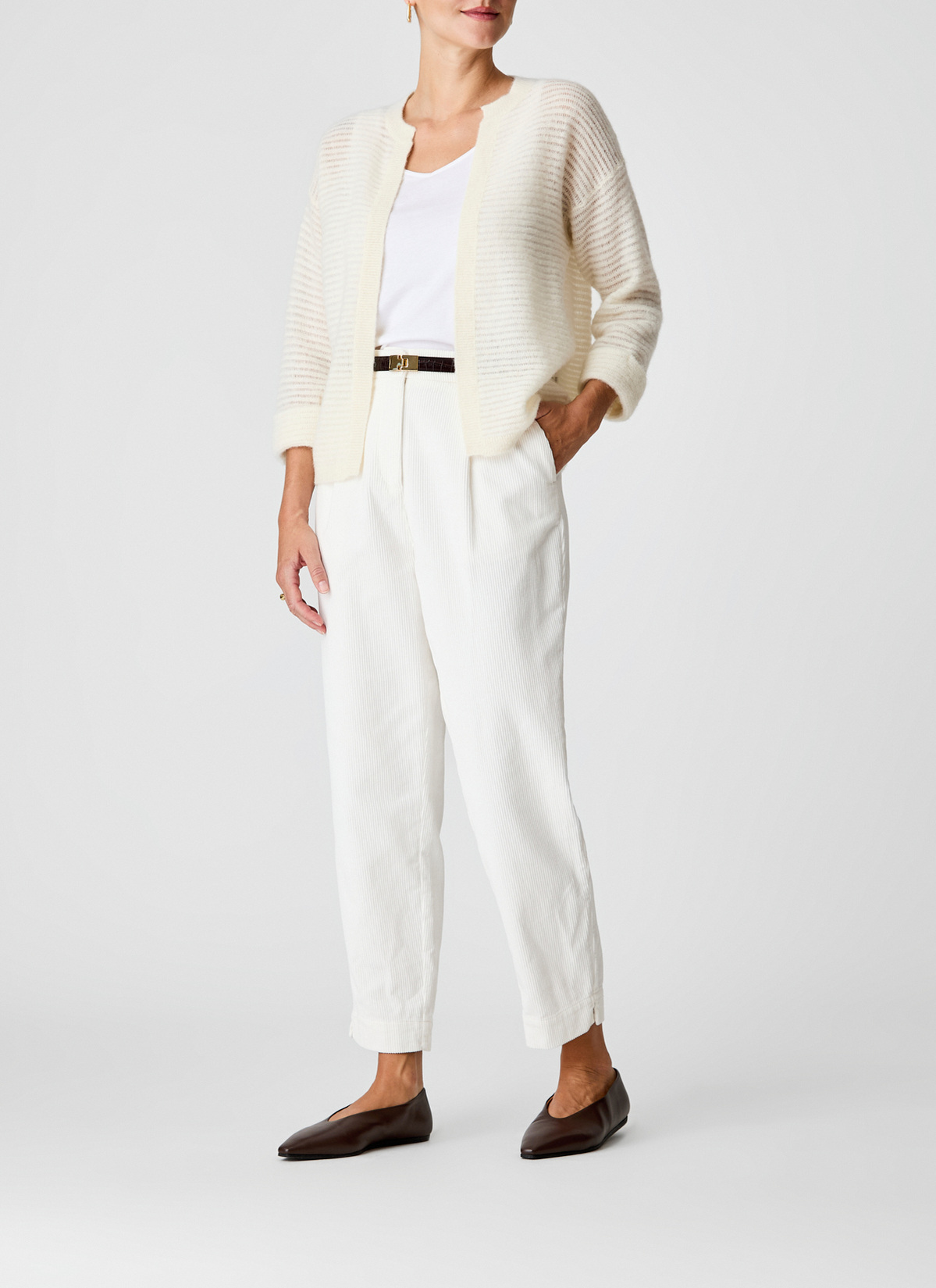 Strickjacke 1/1 Arm, New White Frontansicht