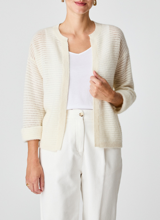 Strickjacke 1/1 Arm New White Frontansicht