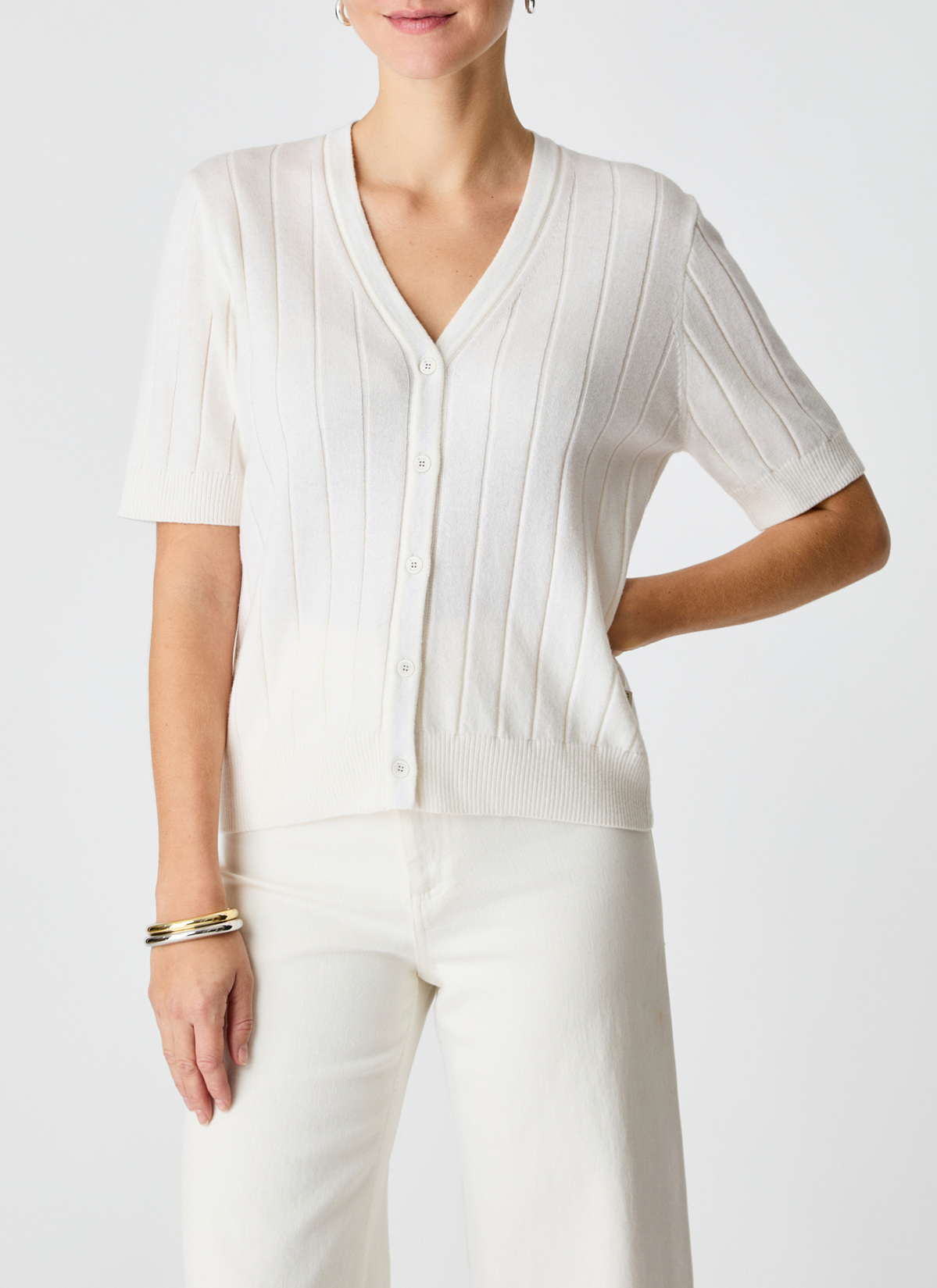 Strickjacke Knopf 1/1 Arm, Vanilla Ice Frontansicht