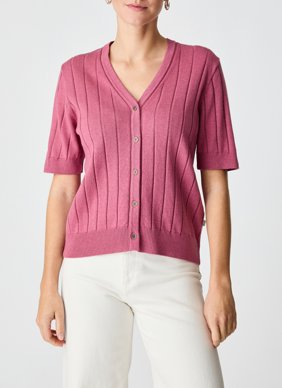 Strickjacke Knopf 1/1 Arm Smoky Pink Frontansicht