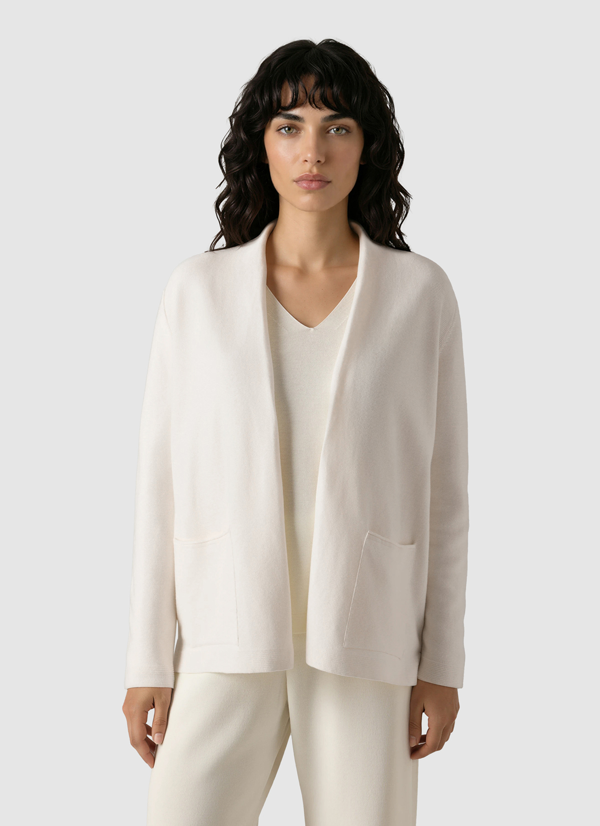 Strickjacke 1/1 Arm, New White Frontansicht