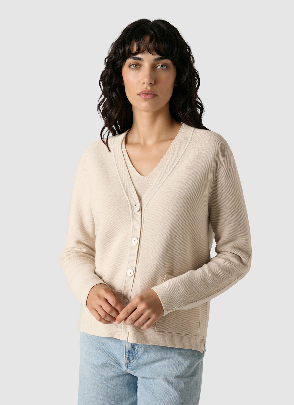 Strick Cardigan 1/1 Arm, French Oak Frontansicht