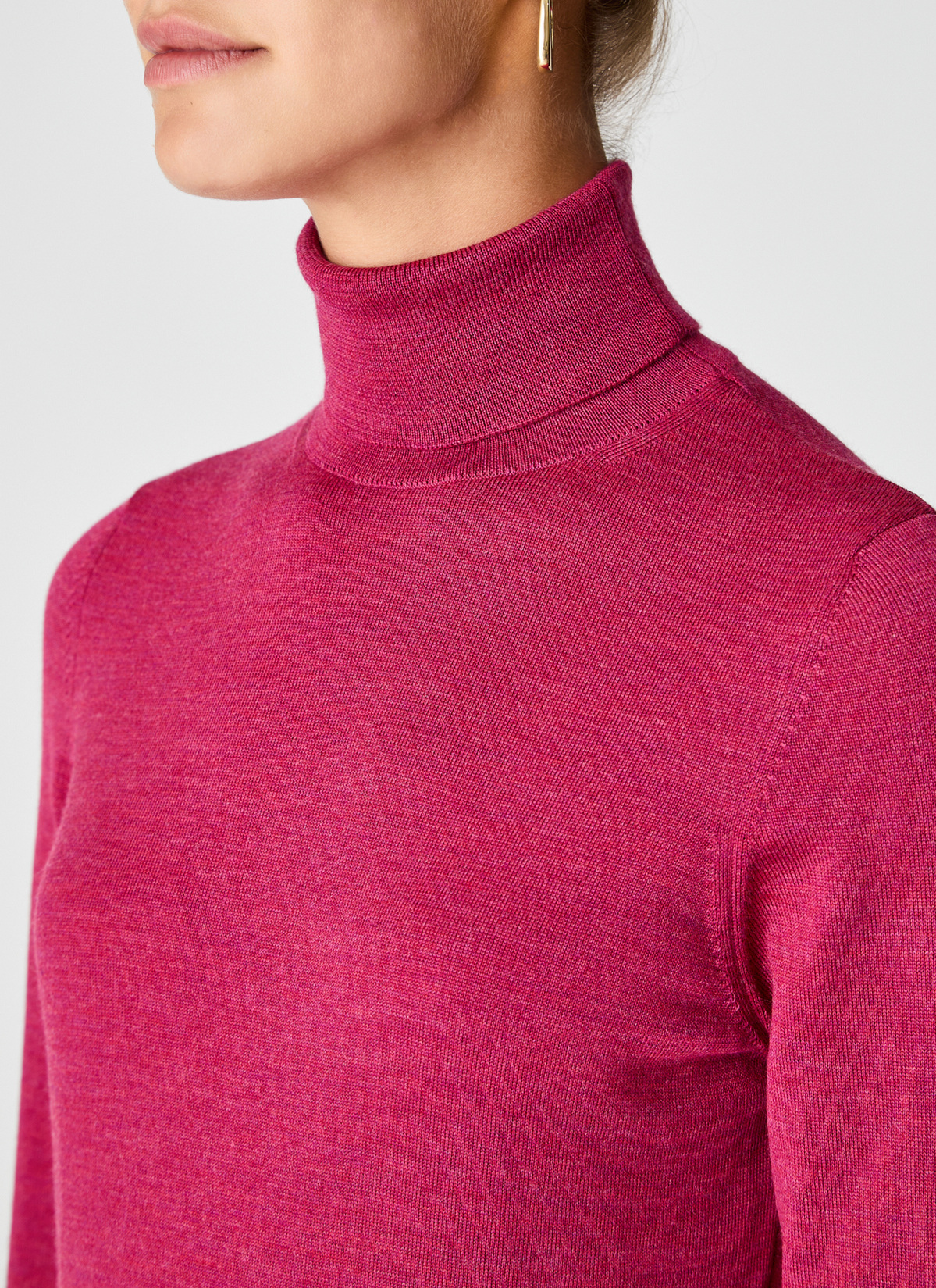 Pullover Rollkragen 1/1 Arm, Bright Bordeaux Detailansicht 1