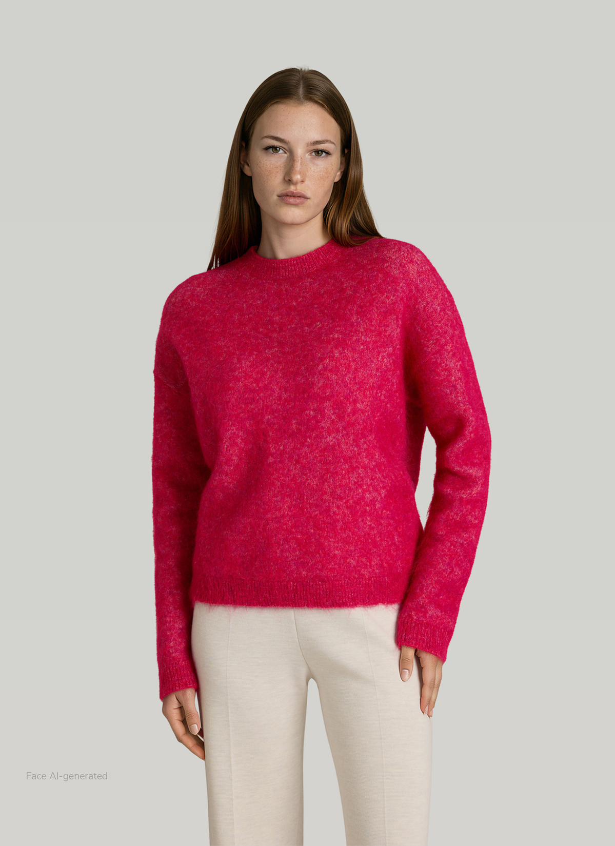 Pullover Rundhals 1/1 Arm, Peony Red Frontansicht