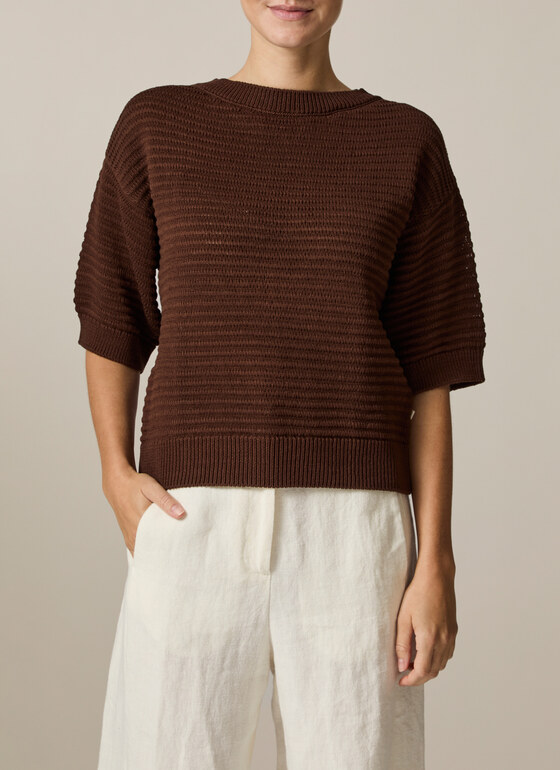 Pullover Rundhals 1/1 Arm Dark Chocolate Frontansicht
