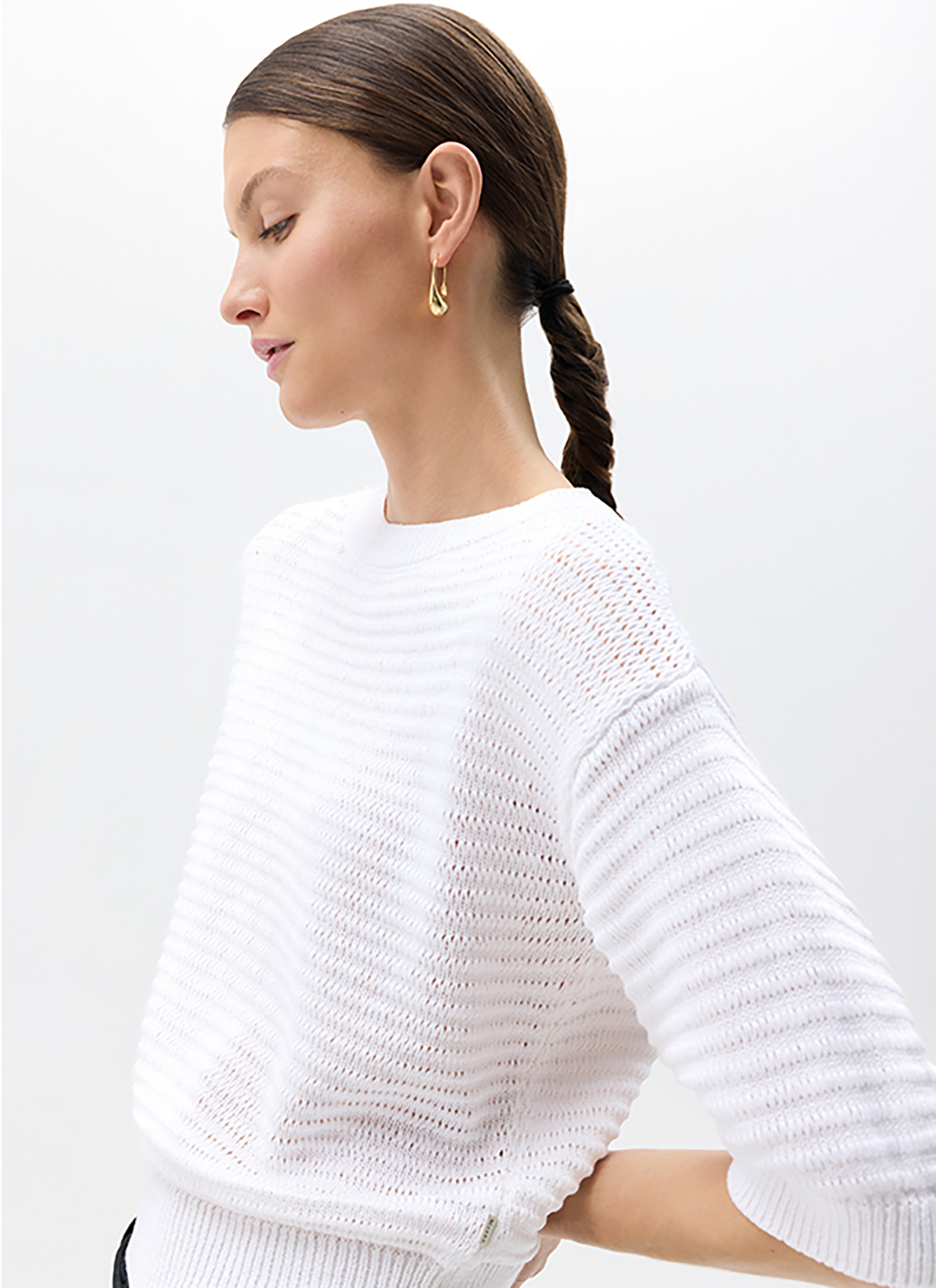 Pullover Rundhals 1/1 Arm, Pure White Frontansicht