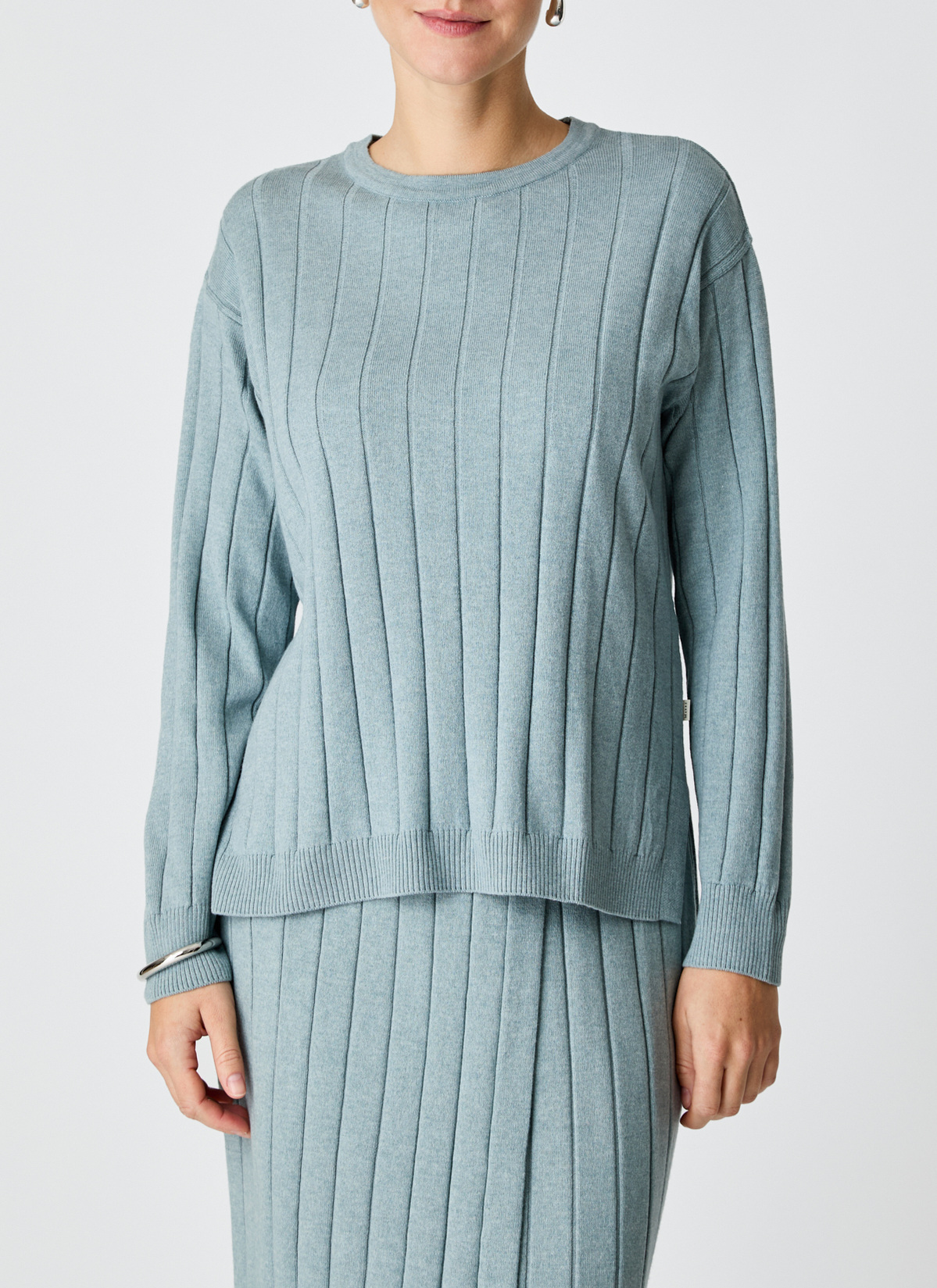 Pullover Rundhals 1/1 Arm, Lake Blue Frontansicht