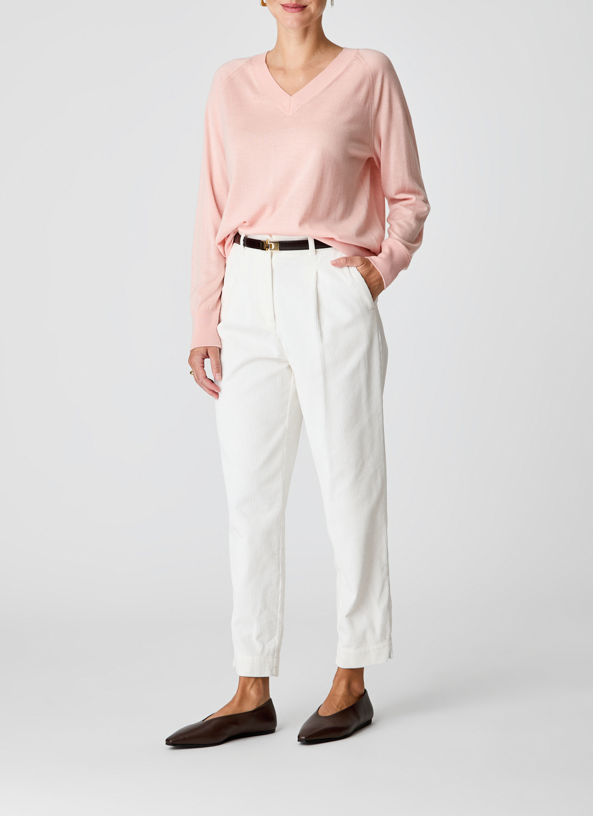 Pullover V-Ausschnitt 1/1 Arm, Pastel Peach Frontansicht