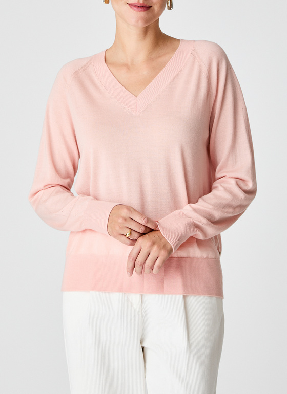 Pullover V-Ausschnitt 1/1 Arm Pastel Peach Frontansicht