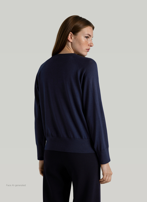 Pullover Rundhals 1/1 Arm Dark Denim Frontansicht