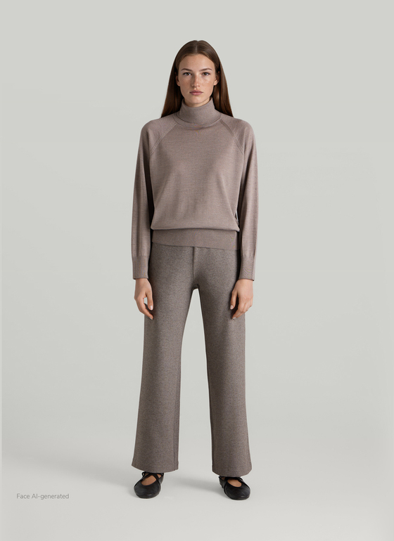 Pullover Rollkragen 1/2 Arm Taupe Grey Frontansicht