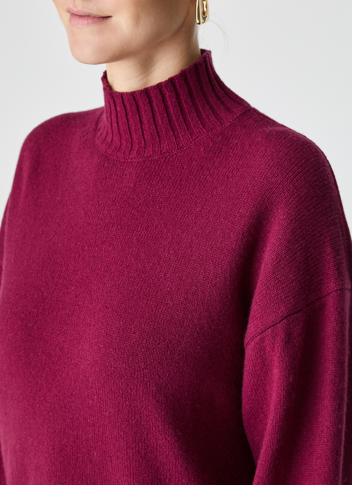 Pullover Stehkragen 1/1 Arm, Bordeaux Detailansicht 1