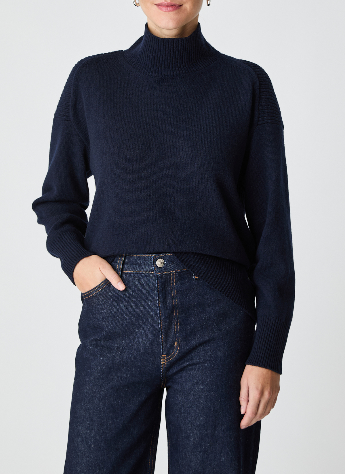 Pullover Stehkragen 1/1 Arm, Navy Frontansicht