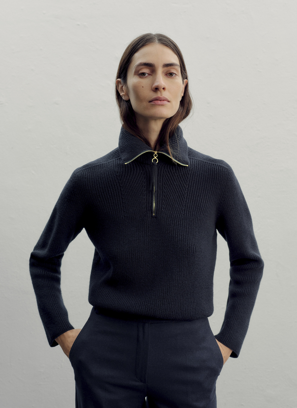 Pullover Rundhals 1/1 Arm, Navy Frontansicht