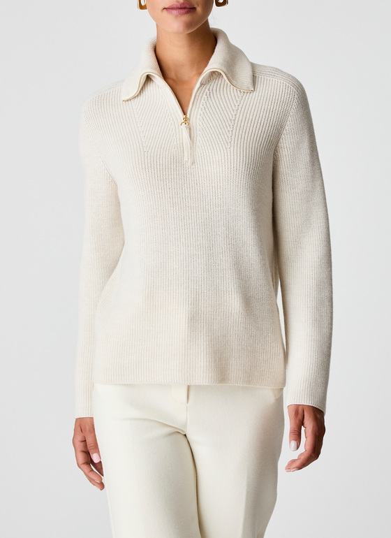 Pullover Rundhals 1/1 Arm Off White Frontansicht