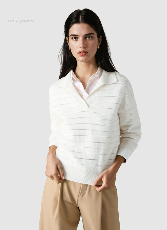Pullover Polo 1/2 Arm New White Frontansicht