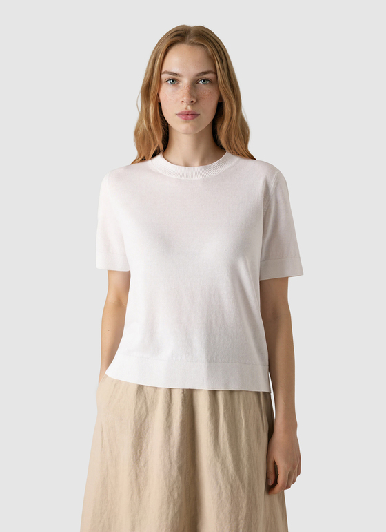 Pullover Rundhals 1/2 Arm New White Frontansicht