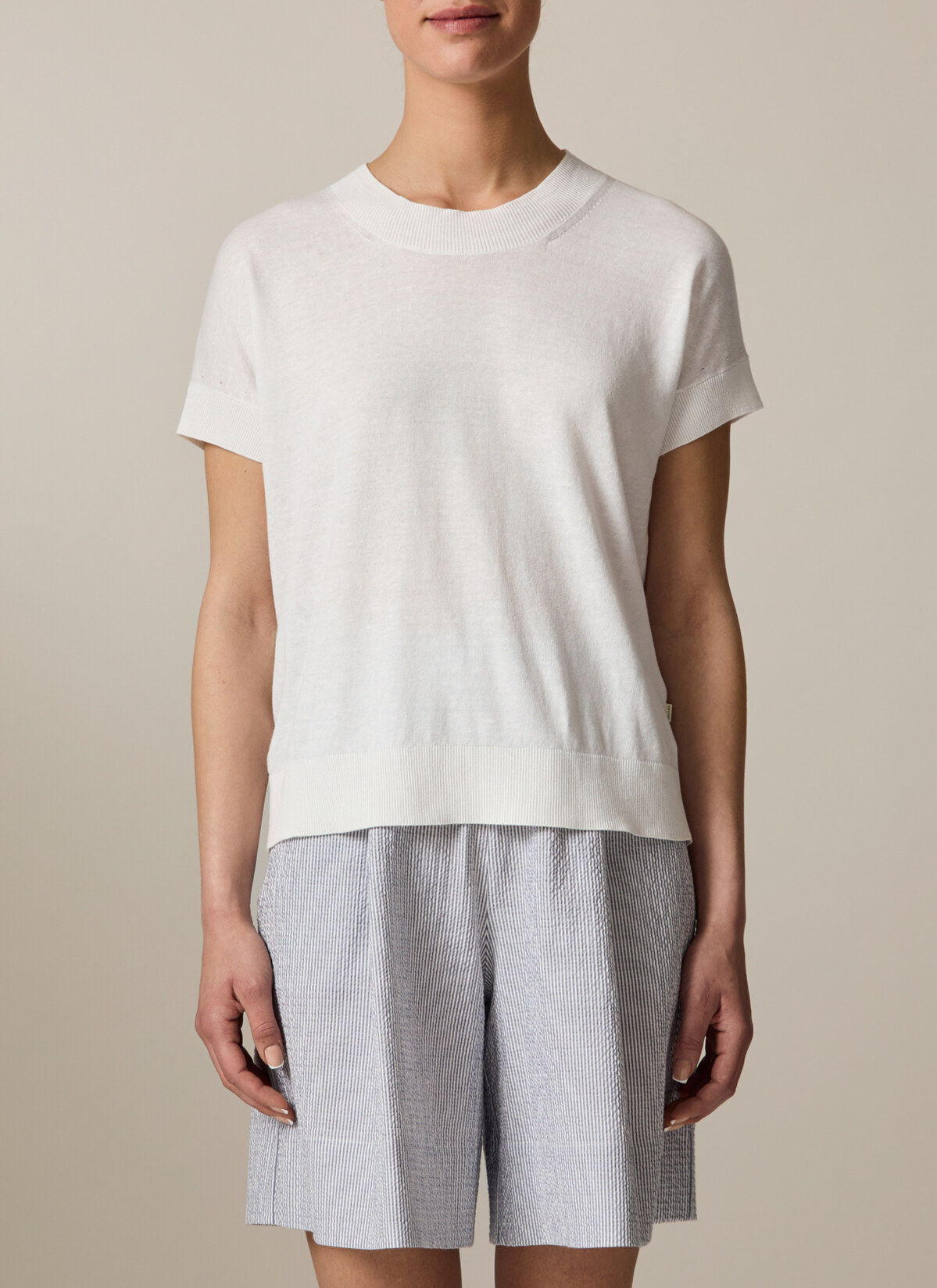 Pullover Rundhals 1/2 Arm, Pure White Frontansicht