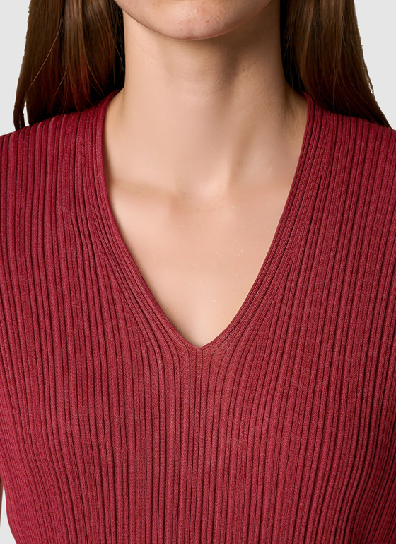 Pullover V-Neck 1/2 Arm Red Pear Frontansicht